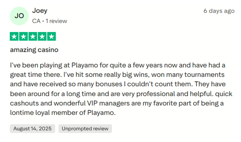 Positive casino feedback