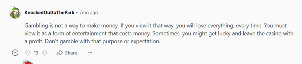 Gambling advice screenshot